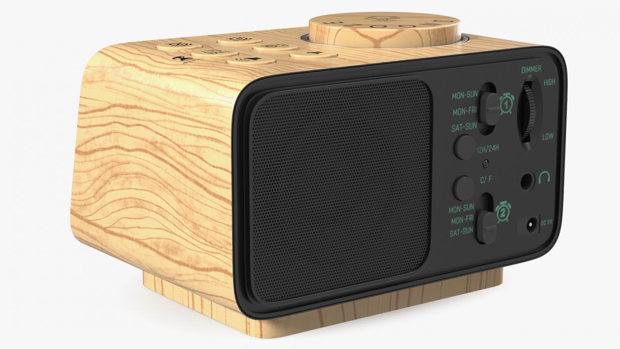 Digital Alarm Clock Radio Wooden 3D