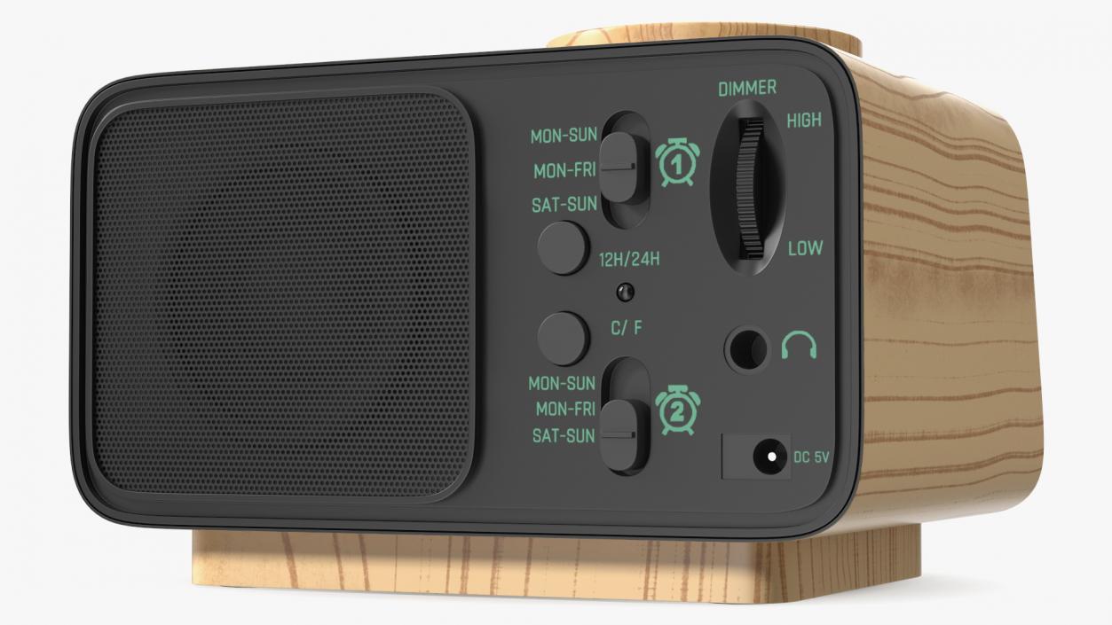 Digital Alarm Clock Radio Wooden 3D