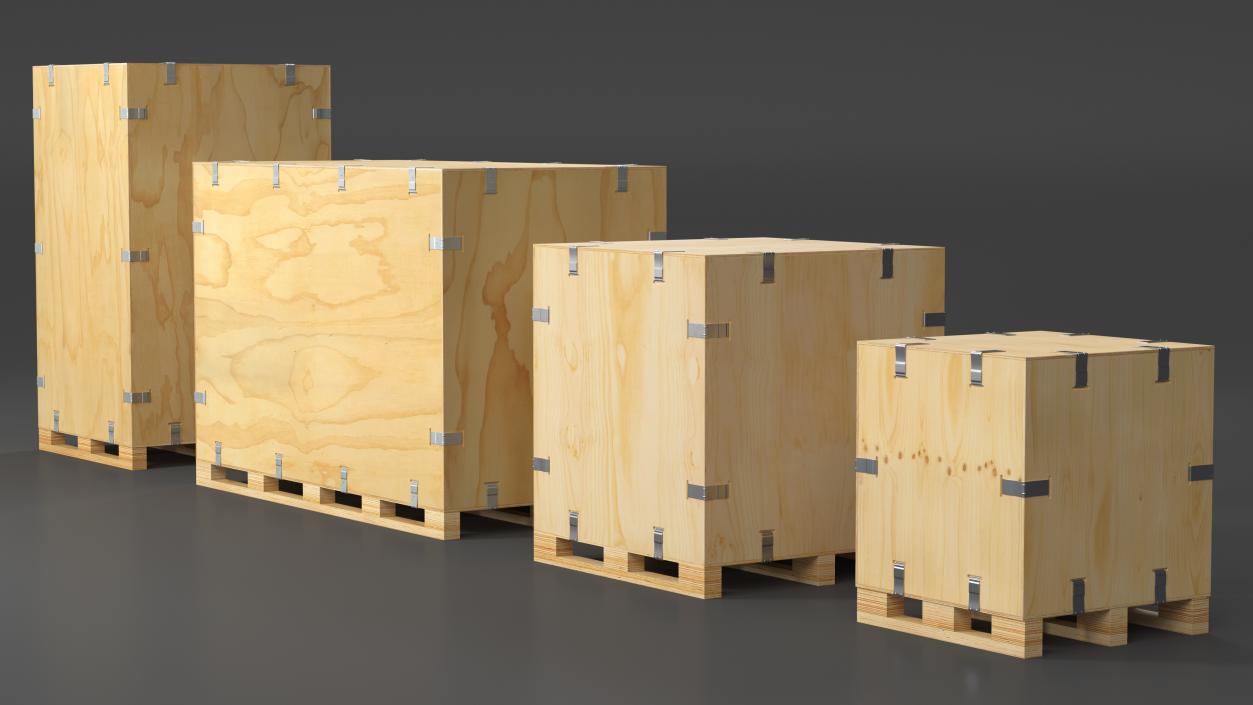 3D Heavy Duty Packaging Wood Crates Set