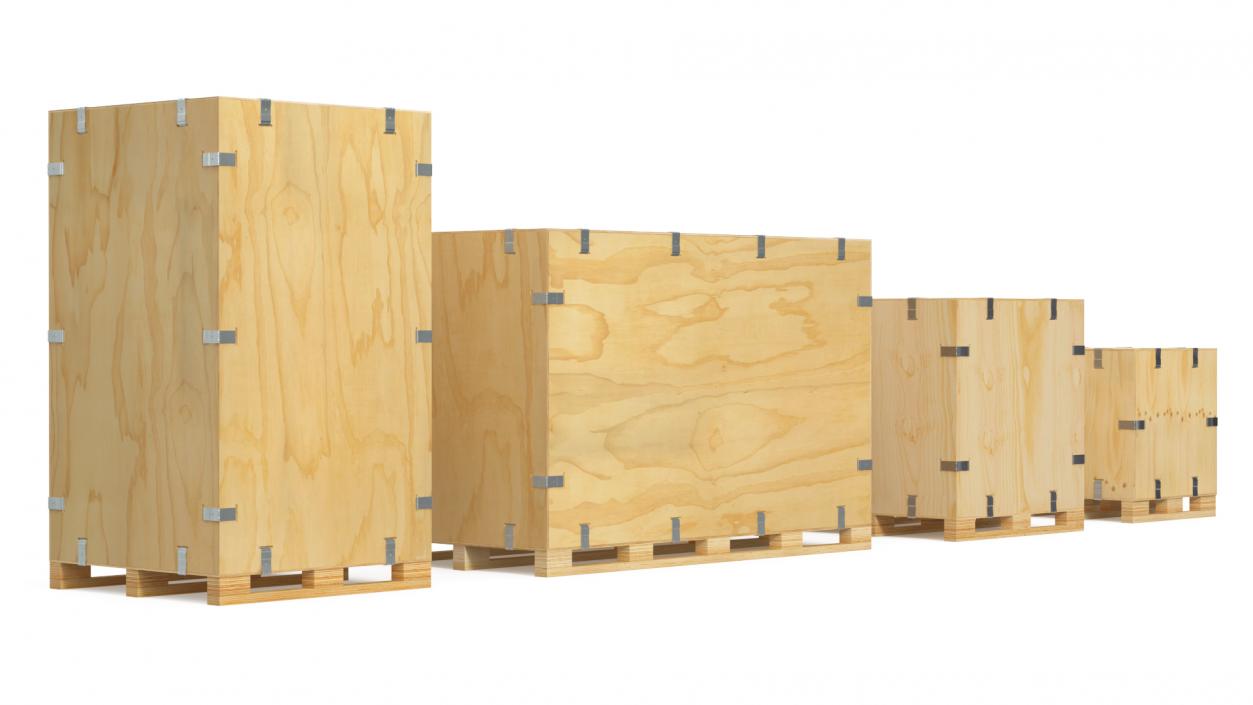 3D Heavy Duty Packaging Wood Crates Set