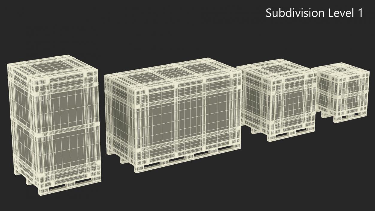 3D Heavy Duty Packaging Wood Crates Set