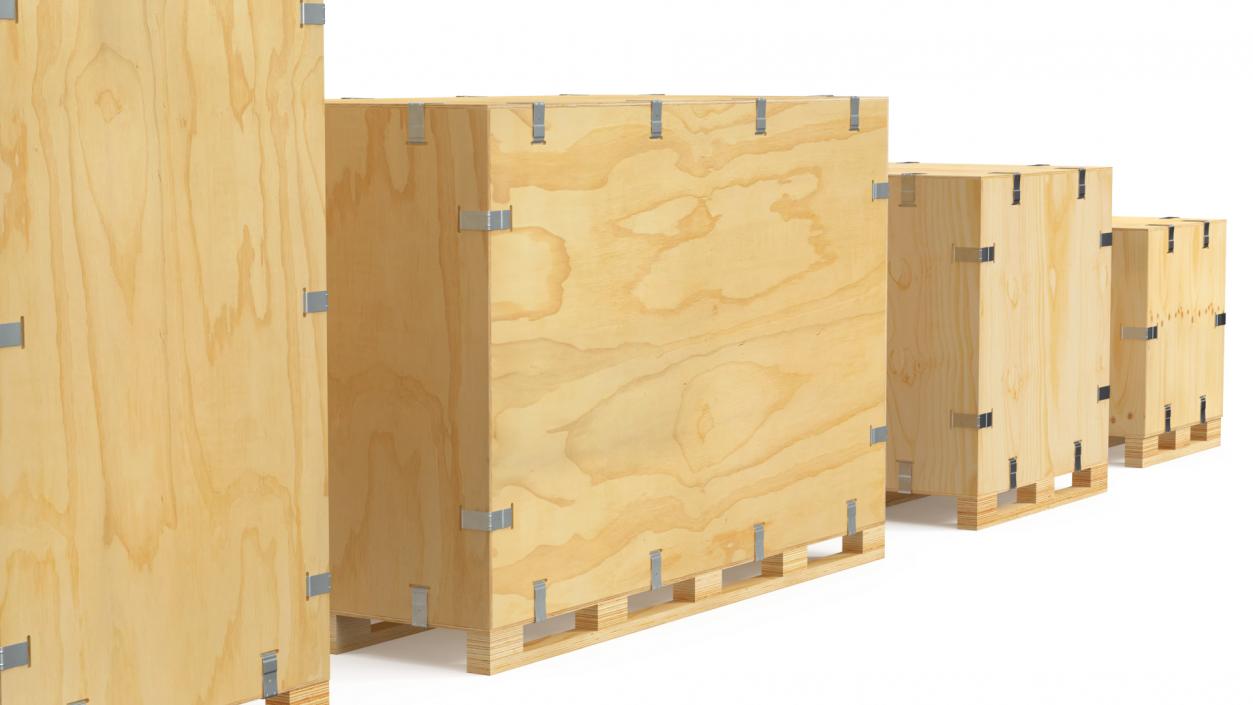 3D Heavy Duty Packaging Wood Crates Set