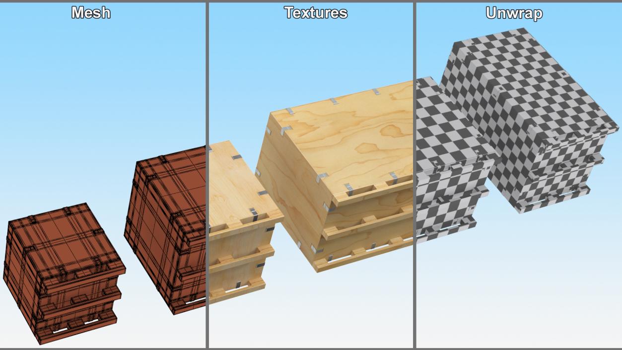 3D Heavy Duty Packaging Wood Crates Set