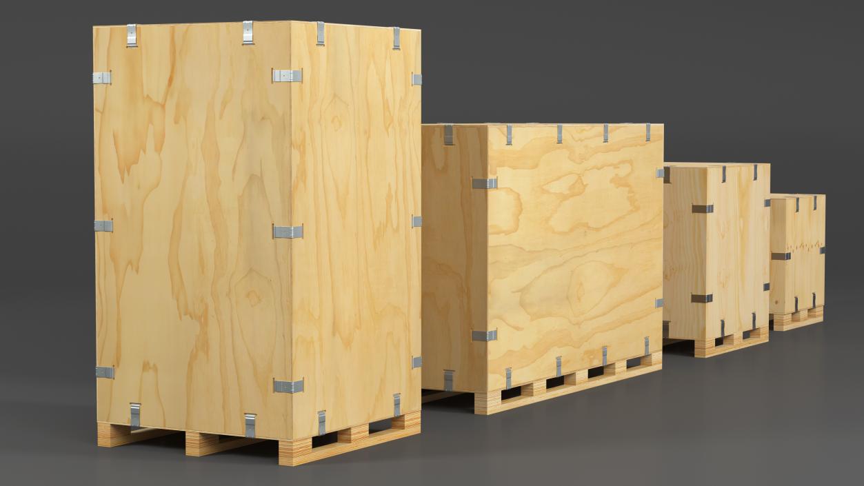 3D Heavy Duty Packaging Wood Crates Set