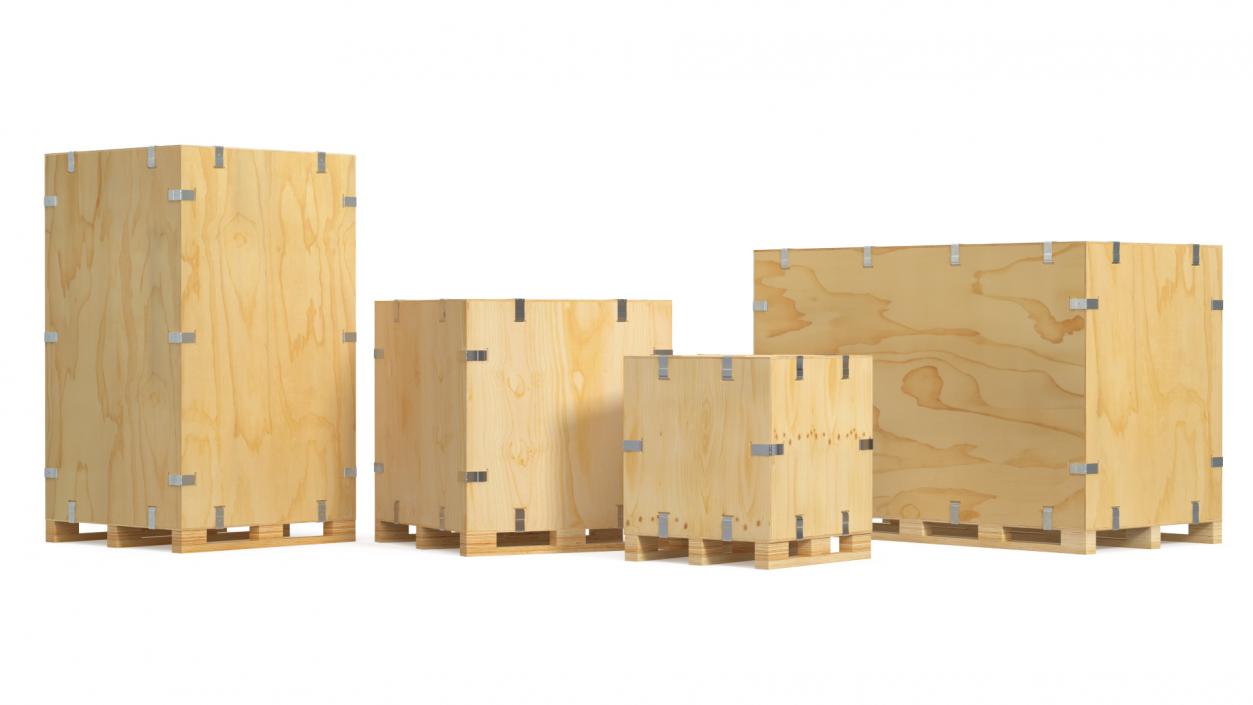 3D Heavy Duty Packaging Wood Crates Set