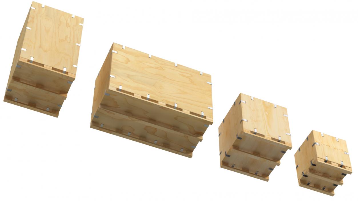 3D Heavy Duty Packaging Wood Crates Set