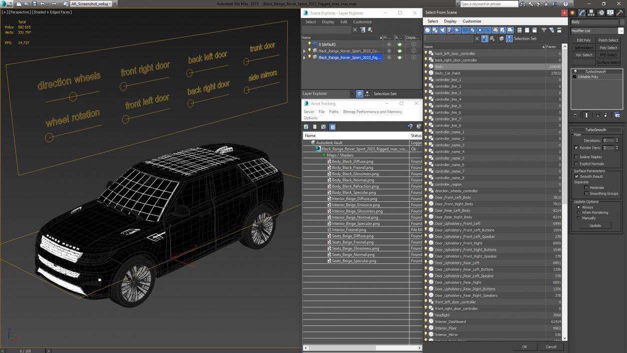 3D model Black Range Rover Sport 2023 Rigged