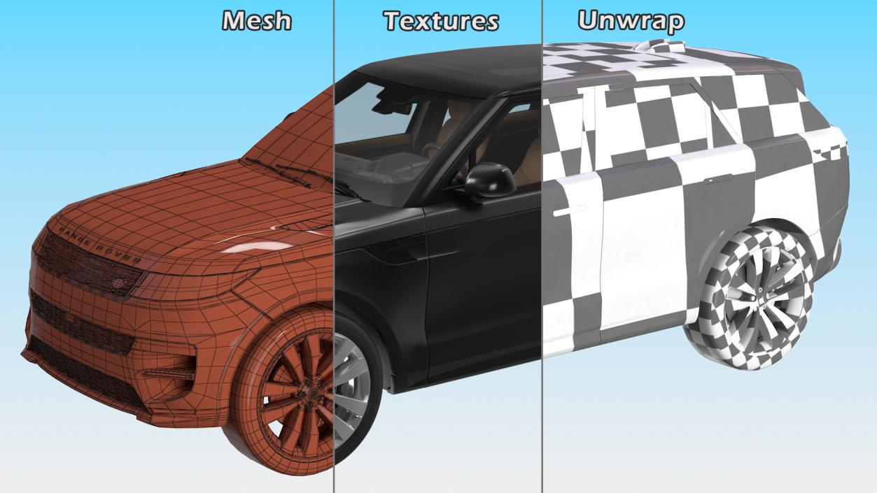 3D model Black Range Rover Sport 2023 Rigged