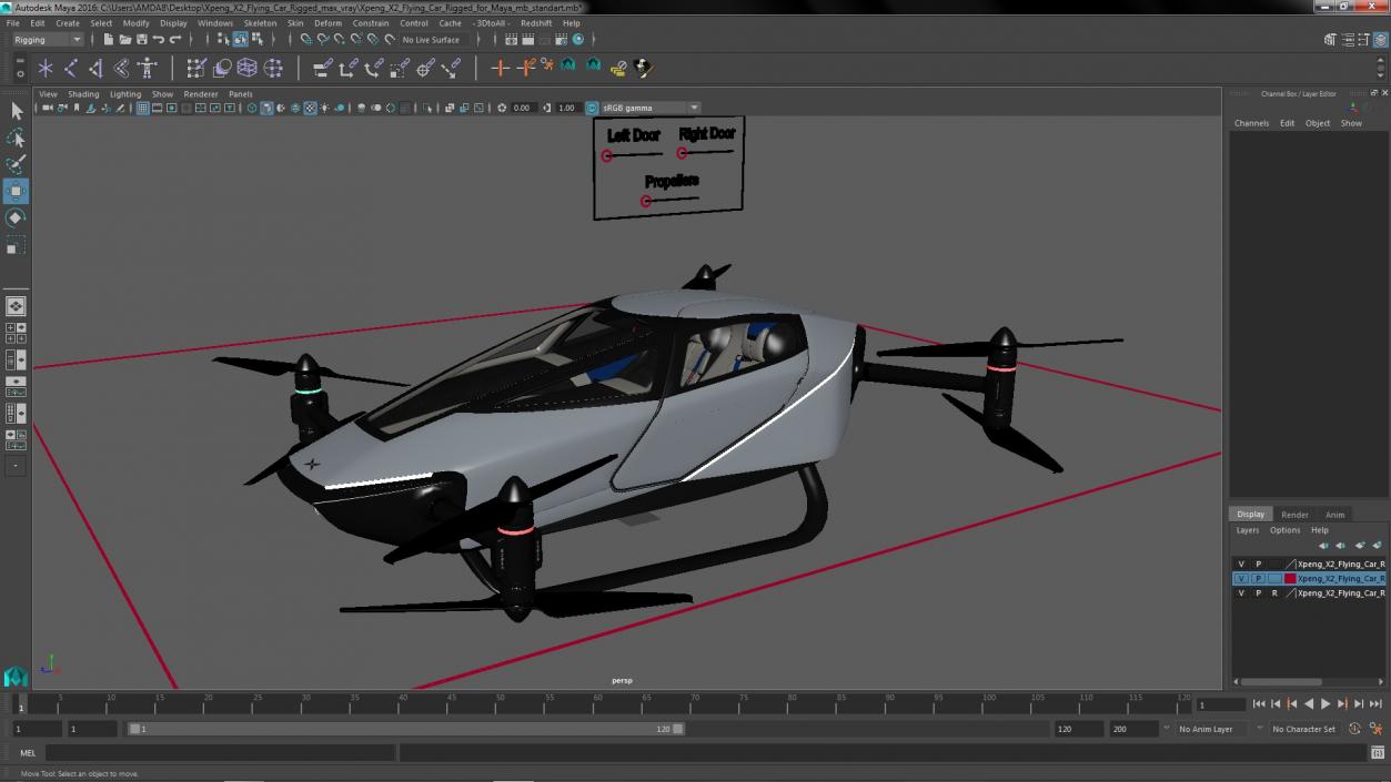 3D model Xpeng X2 Flying Car Rigged for Maya