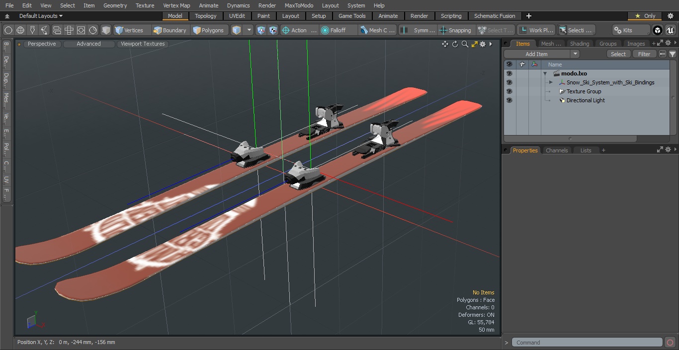 3D Snow Ski System with Ski Bindings model