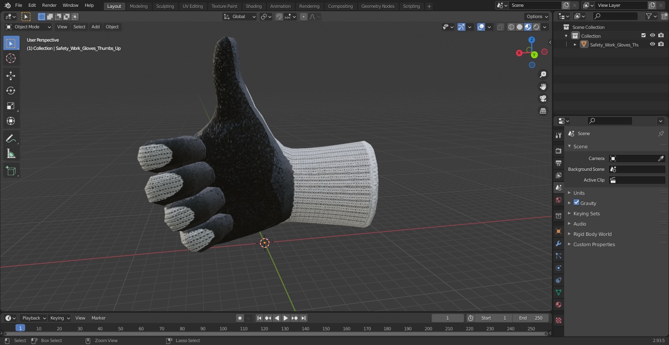 3D Safety Work Gloves Thumbs Up model