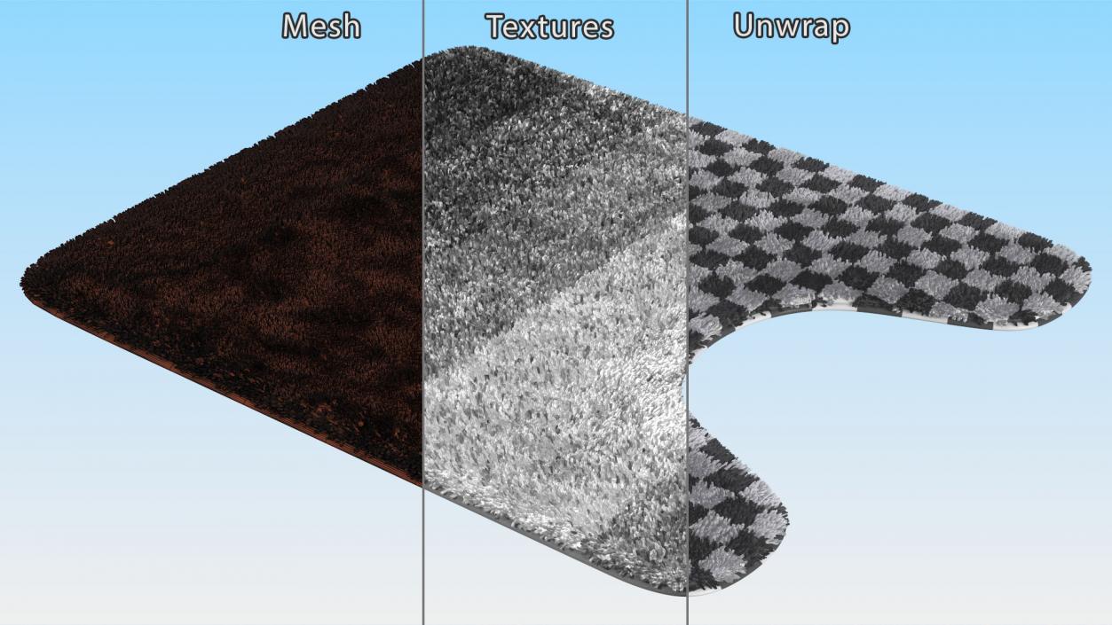 Grey Bathroom Contour Rug Fur 3D model