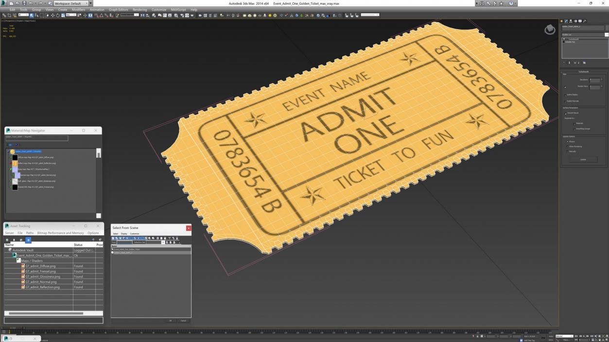 3D Event Admit One Golden Ticket 2