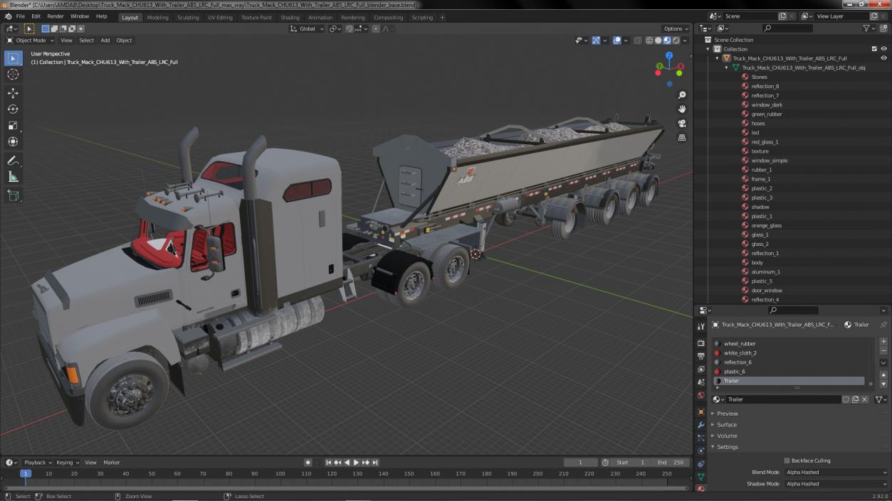 3D Truck Mack CHU613 With Trailer ABS LRC Full model