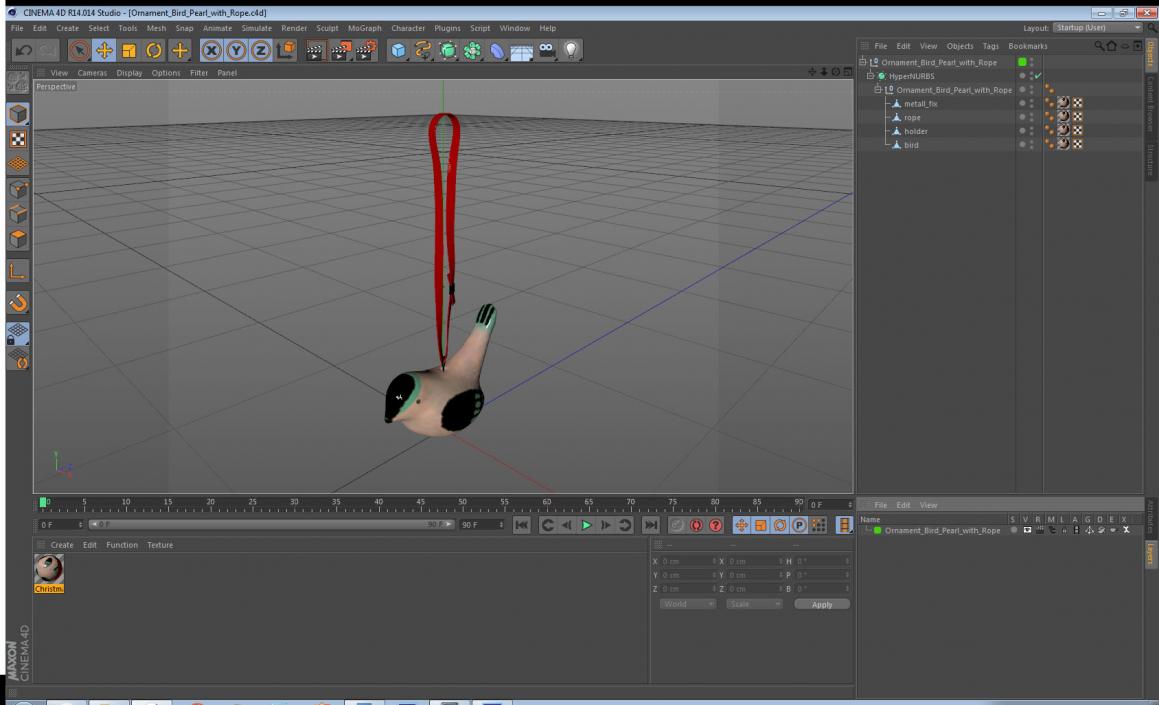 Ornament Bird Pearl with Rope 3D model