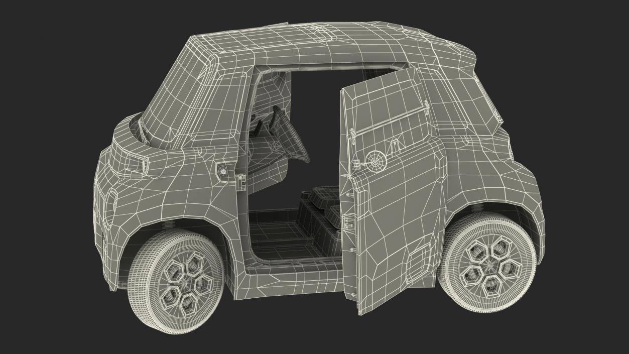 3D Little Electric Car Simple Interior Rigged for Maya