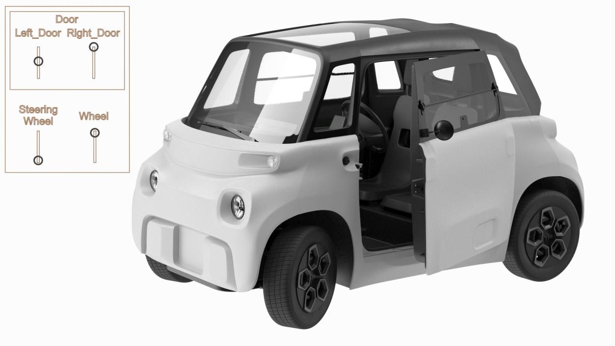 Little Electric Car Simple Interior Rigged 3D