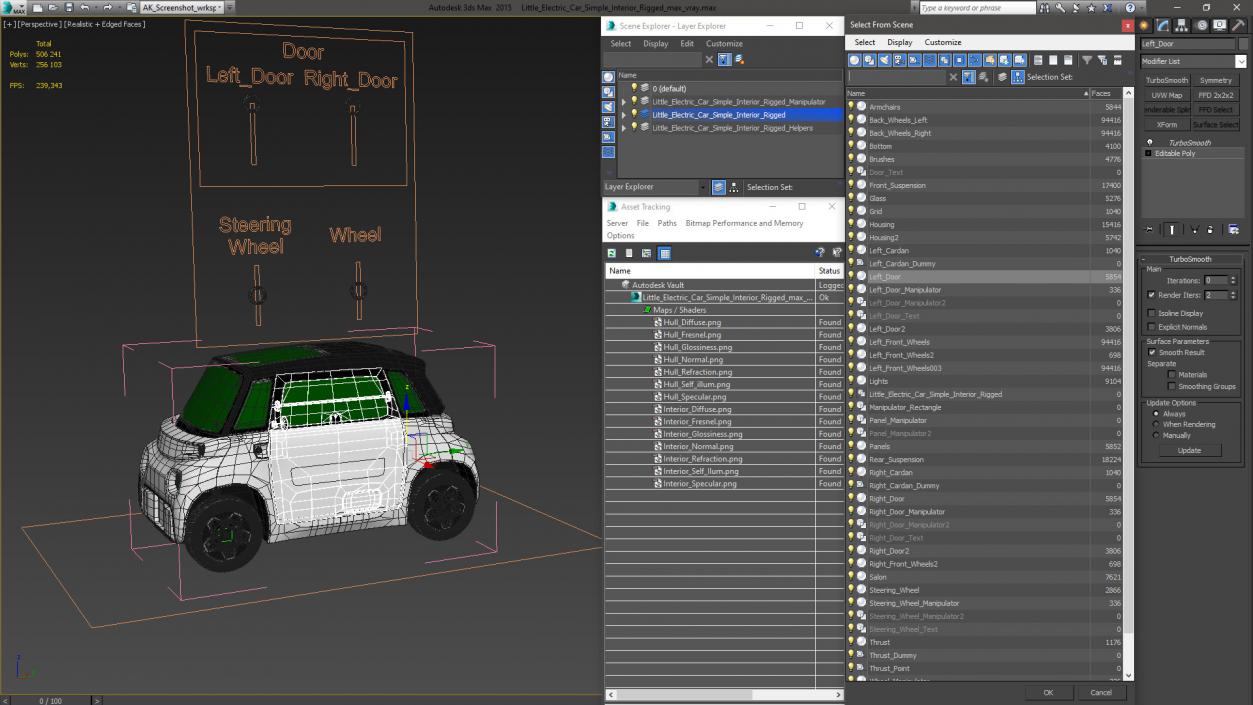 3D Little Electric Car Simple Interior Rigged for Maya