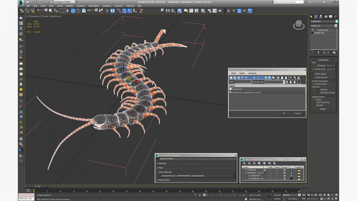 Scolopendra Subspinipes Crawling 3D