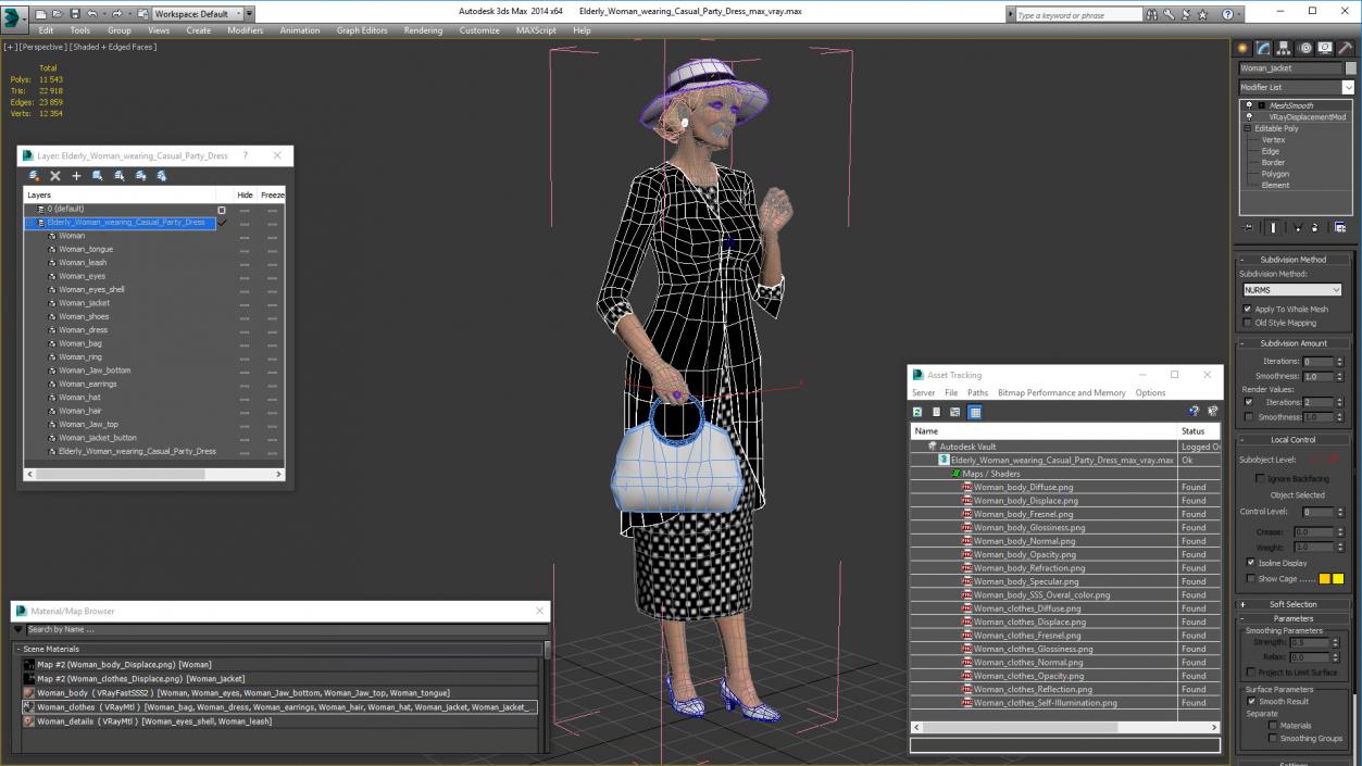 3D model Elderly Woman Wearing Casual Party Dress