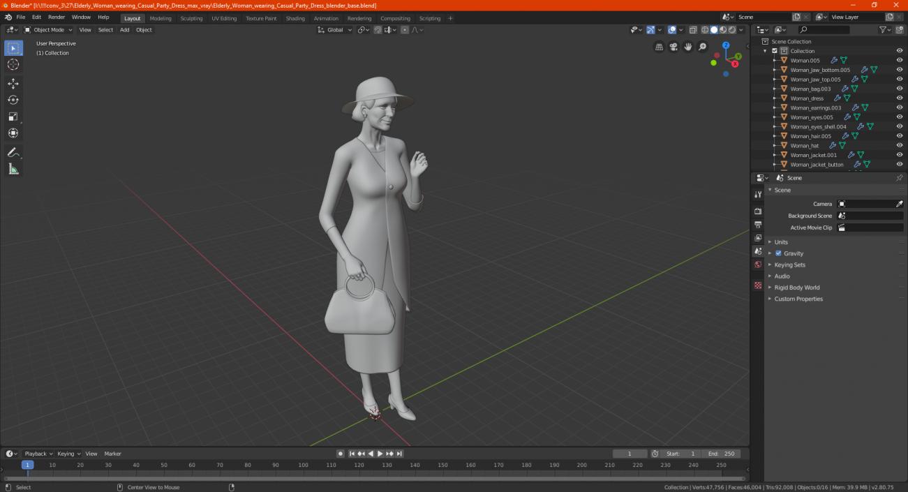 3D model Elderly Woman Wearing Casual Party Dress