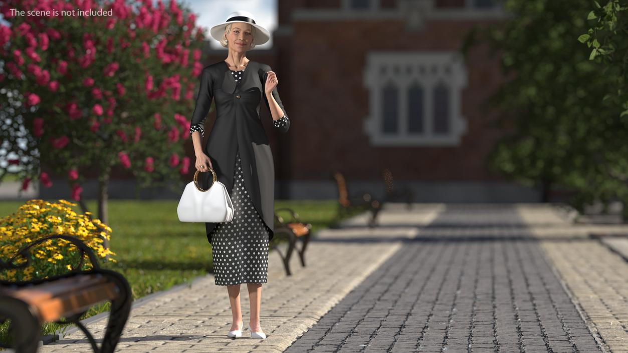 3D model Elderly Woman Wearing Casual Party Dress