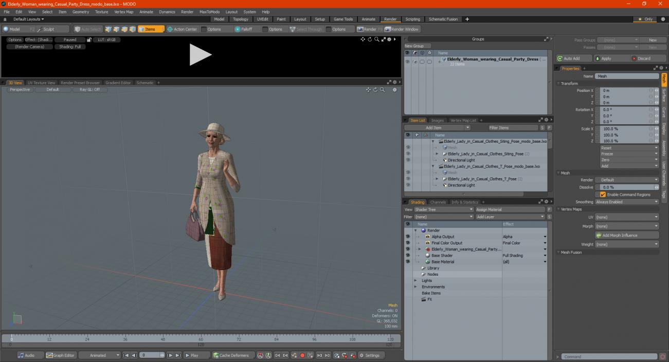 3D model Elderly Woman Wearing Casual Party Dress