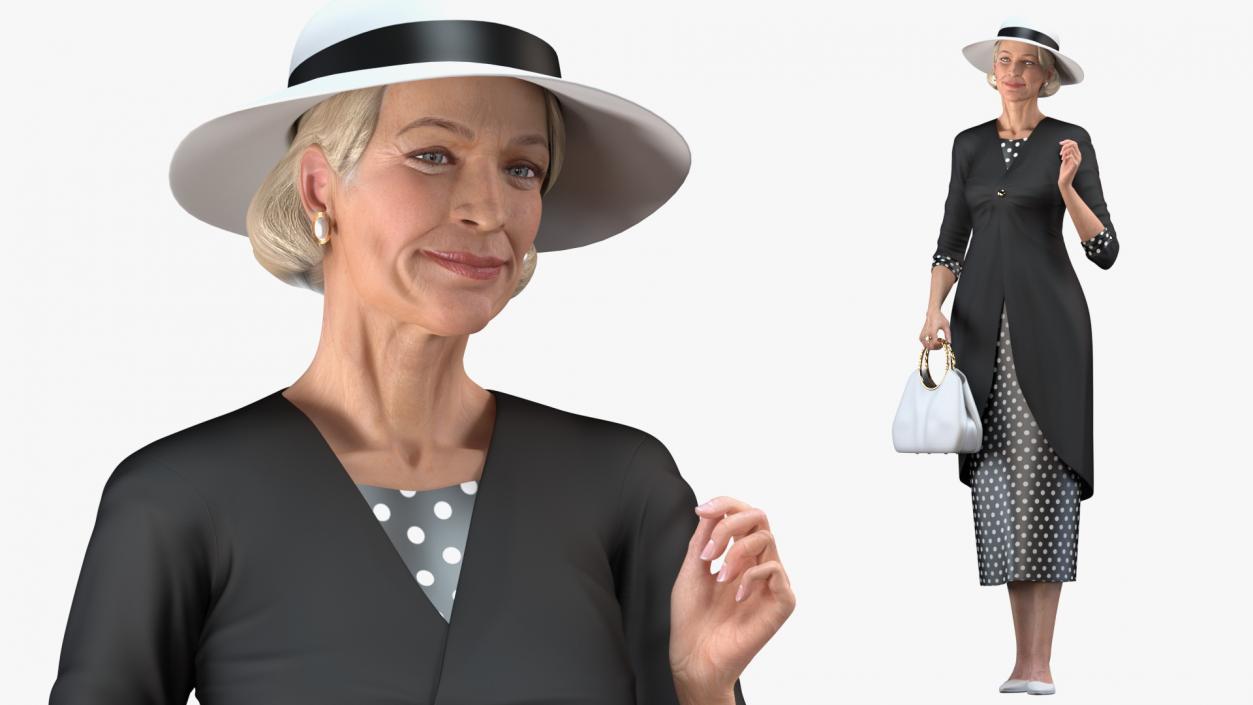 3D model Elderly Woman Wearing Casual Party Dress