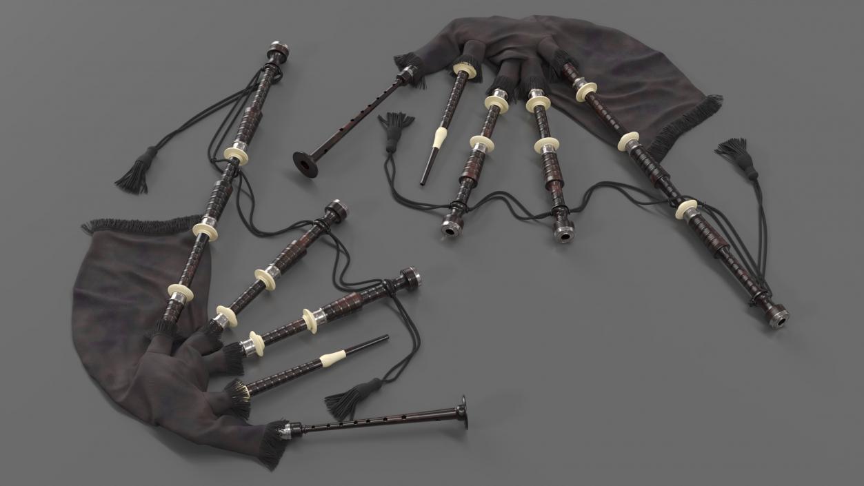 3D Scottish Bagpipes Instrument Black 2