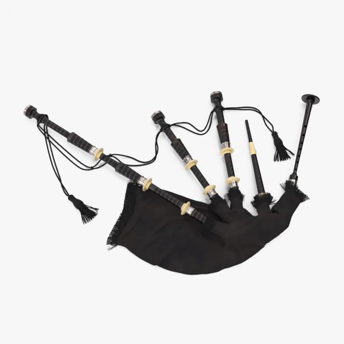 3D Scottish Bagpipes Instrument Black 2