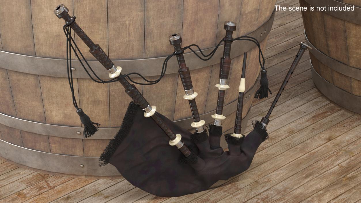 3D Scottish Bagpipes Instrument Black 2