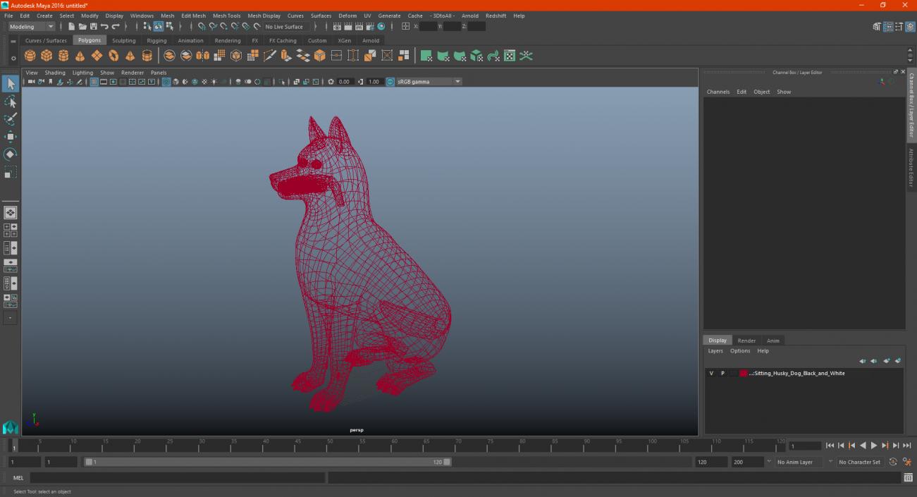 3D Sitting Husky Dog Black and White model