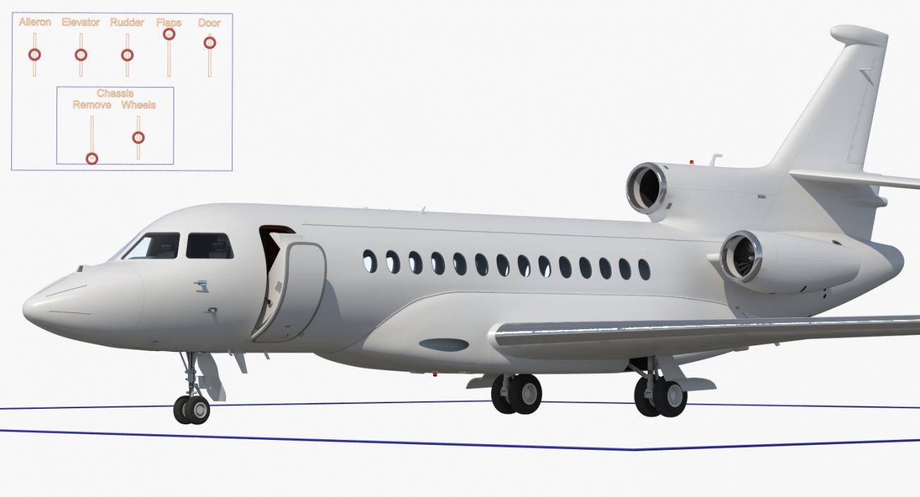 3D Business Jet Dassault Falcon 7X Generic Rigged