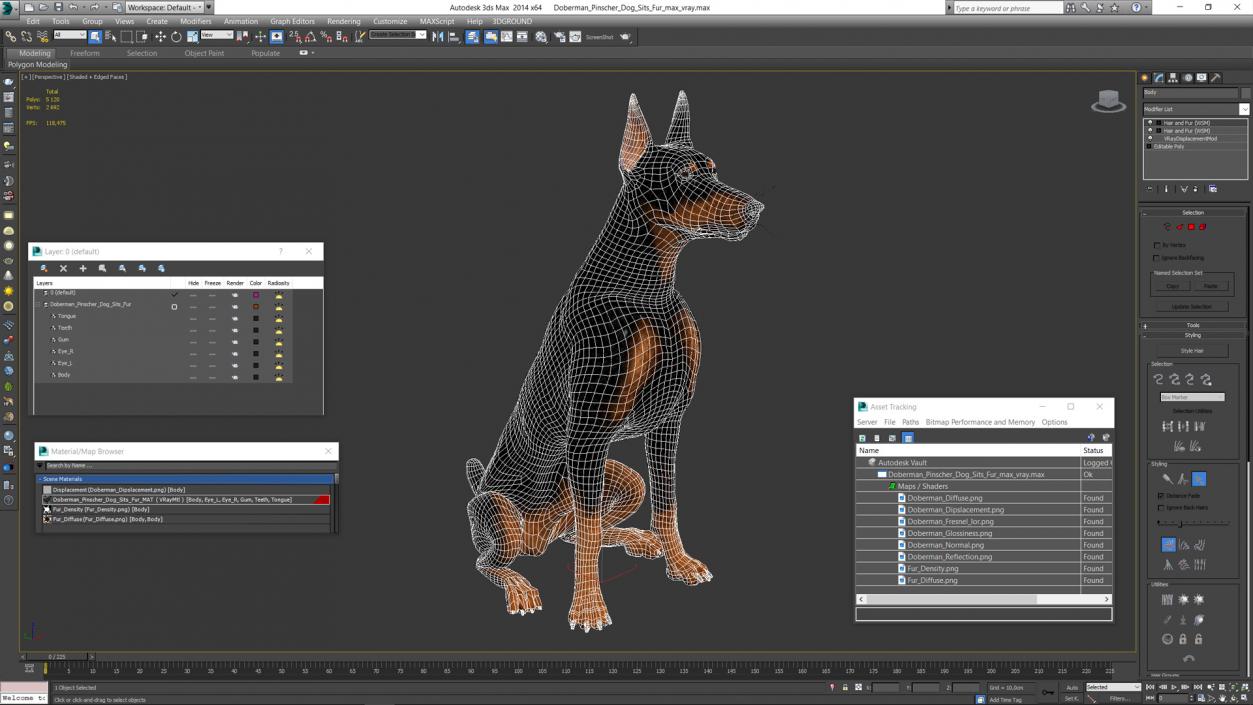 3D model Doberman Pinscher Dog Sits Fur