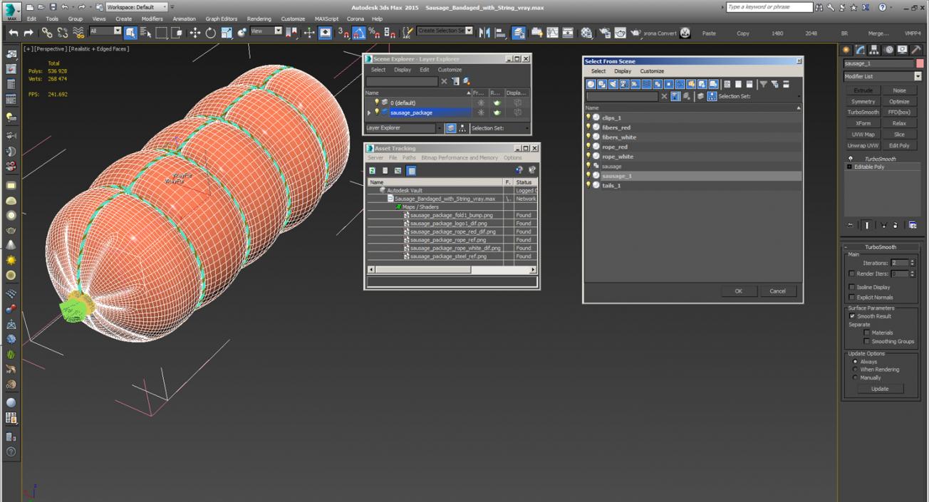 3D Sausage Bandaged with String model