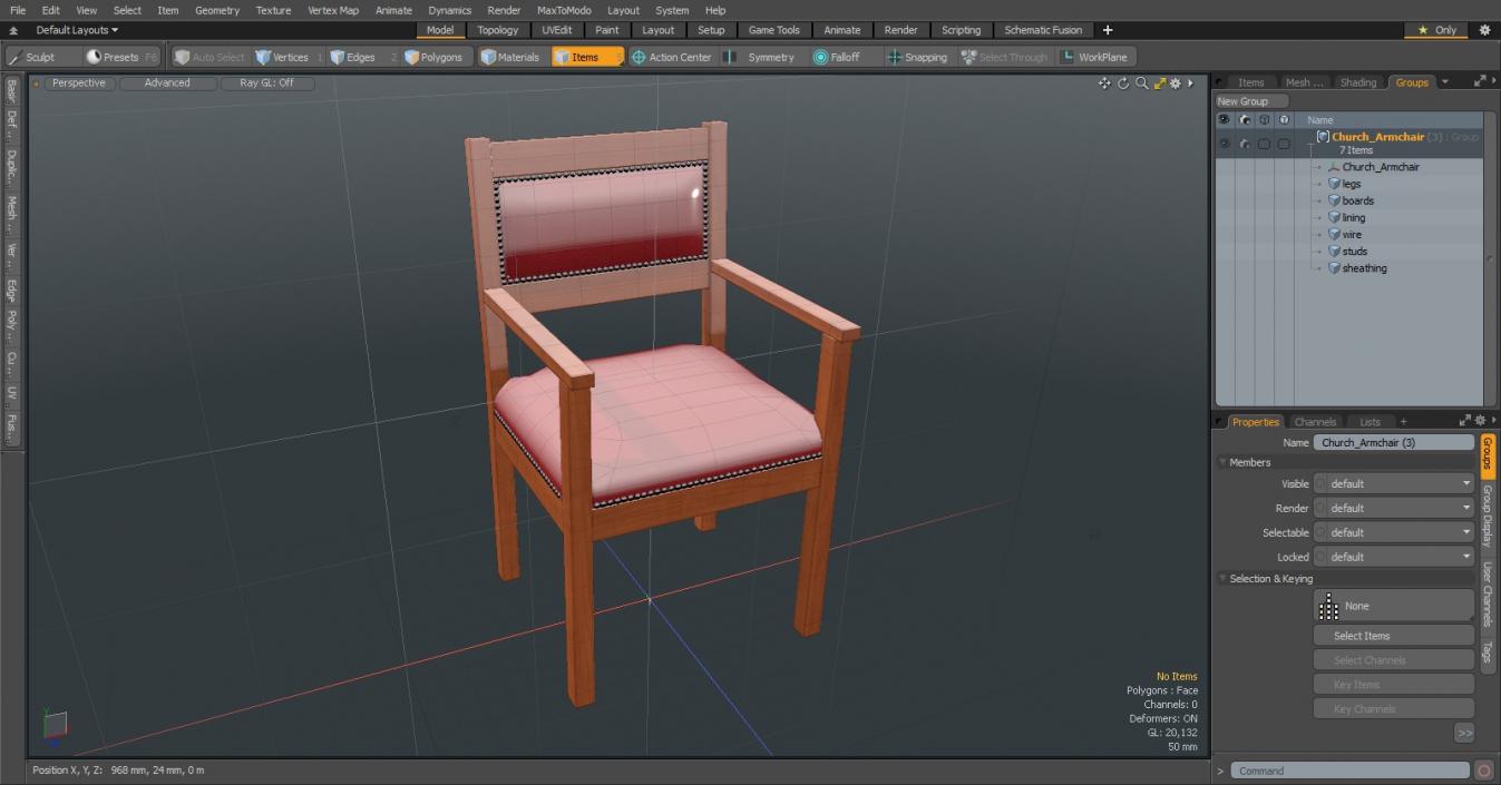 Church Wooden Armchair 3D