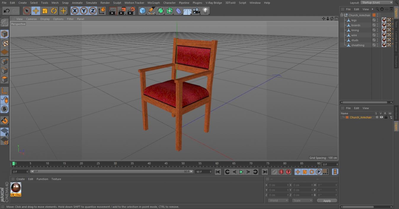 Church Wooden Armchair 3D