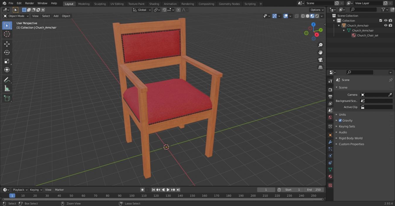 Church Wooden Armchair 3D