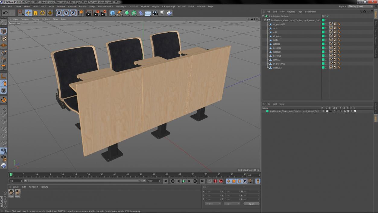 Auditorium Chairs And Tables Light Wood Soft 3D model