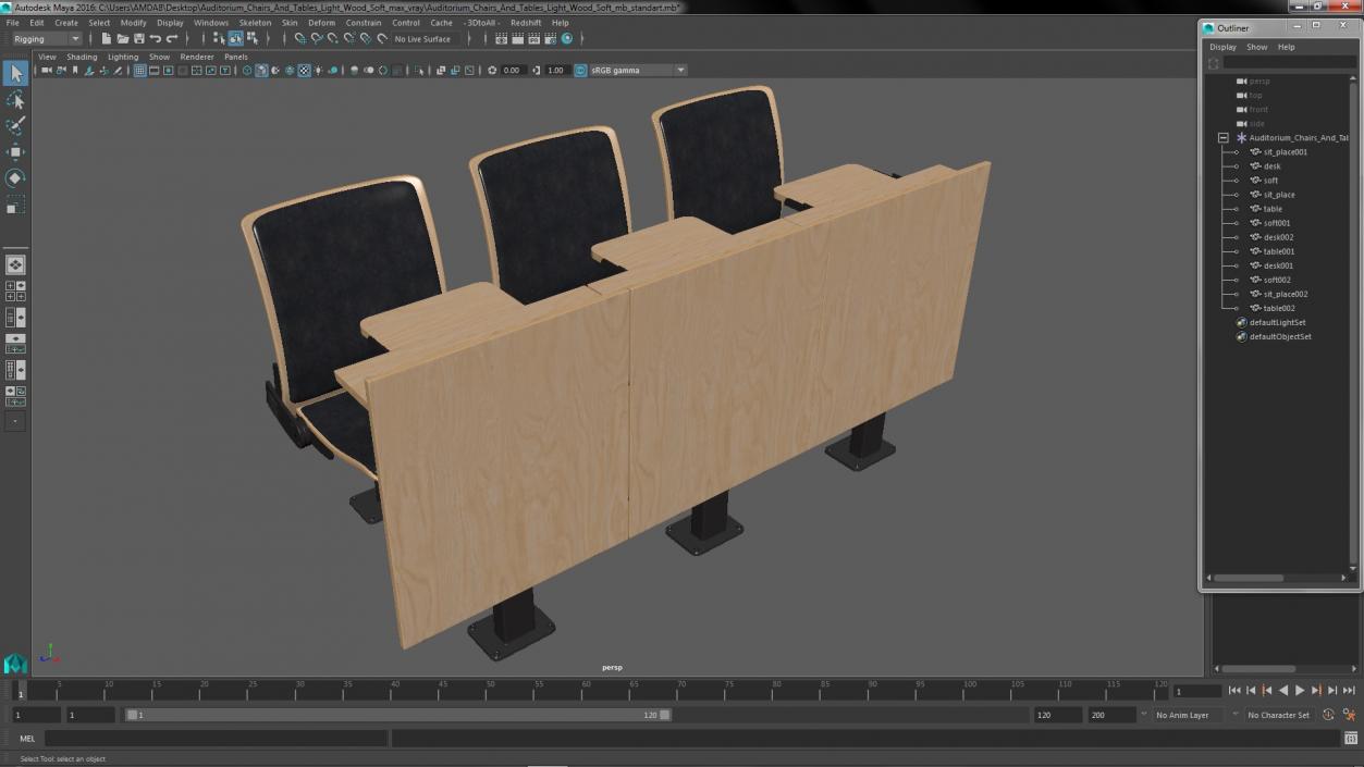 Auditorium Chairs And Tables Light Wood Soft 3D model