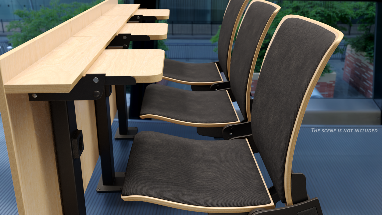 Auditorium Chairs And Tables Light Wood Soft 3D model