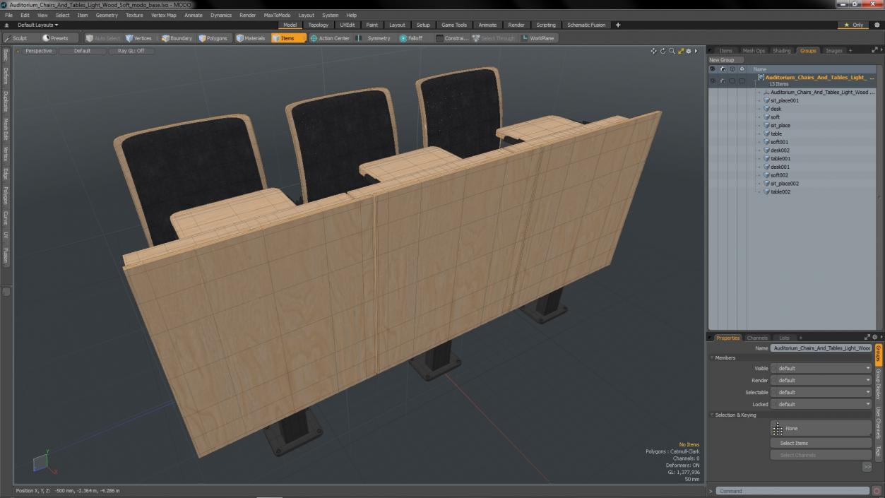 Auditorium Chairs And Tables Light Wood Soft 3D model