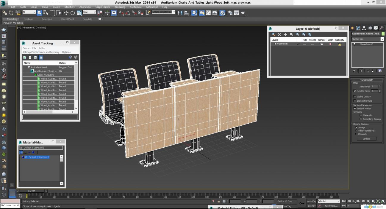 Auditorium Chairs And Tables Light Wood Soft 3D model