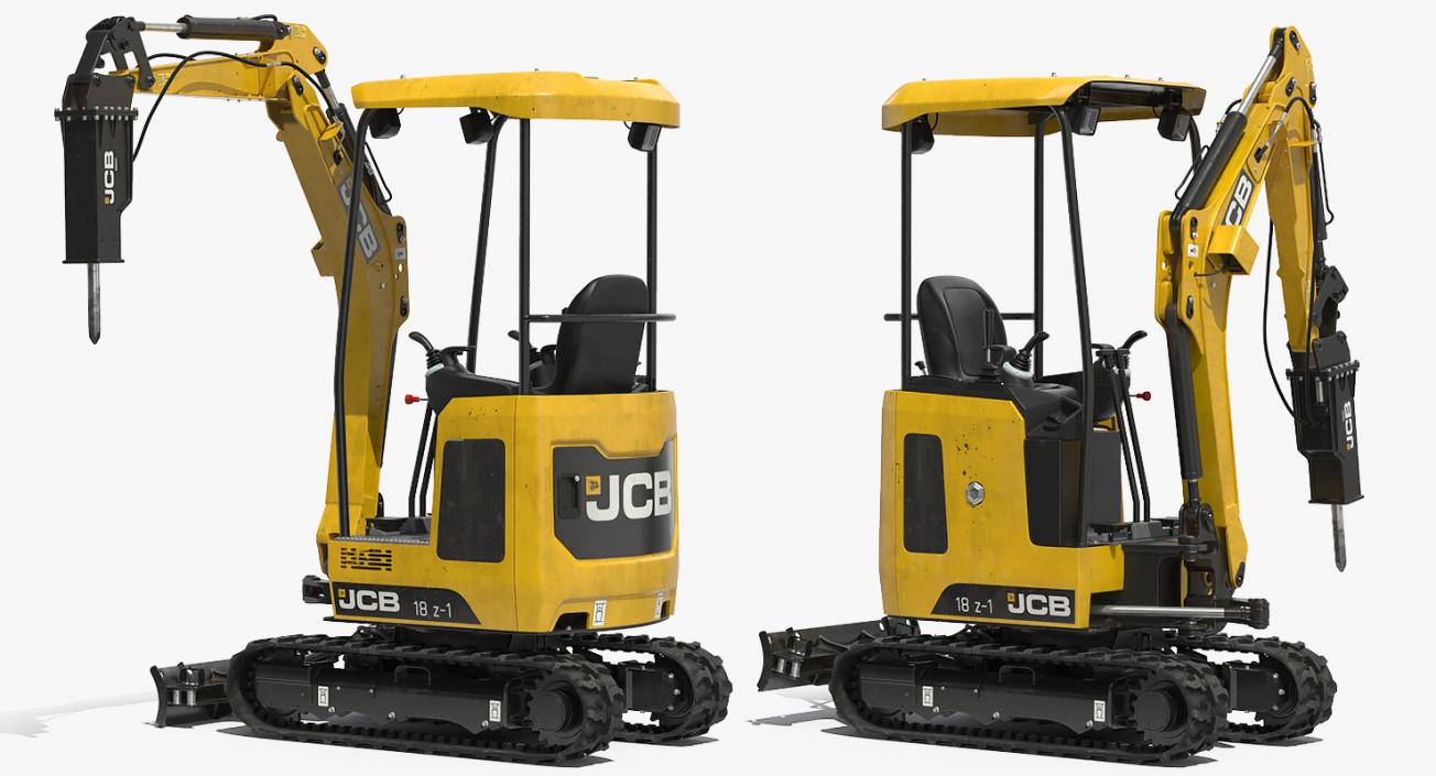 Tracked Mini Excavator JCB 18Z1 with Breaker Dirty Rigged 3D