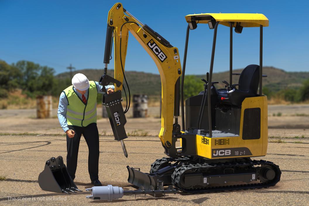 Tracked Mini Excavator JCB 18Z1 with Breaker Dirty Rigged 3D