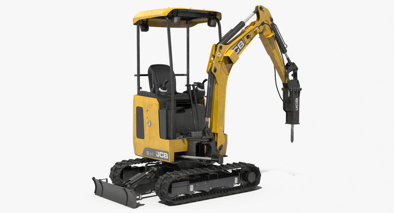 Tracked Mini Excavator JCB 18Z1 with Breaker Dirty Rigged 3D