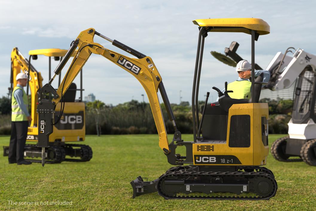 Tracked Mini Excavator JCB 18Z1 with Breaker Dirty Rigged 3D