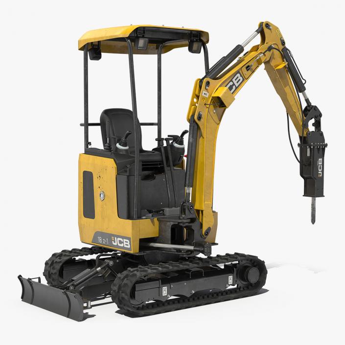 Tracked Mini Excavator JCB 18Z1 with Breaker Dirty Rigged 3D