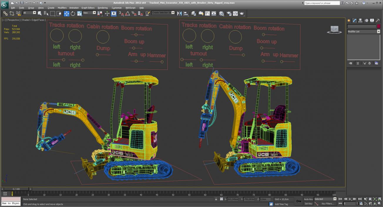 Tracked Mini Excavator JCB 18Z1 with Breaker Dirty Rigged 3D