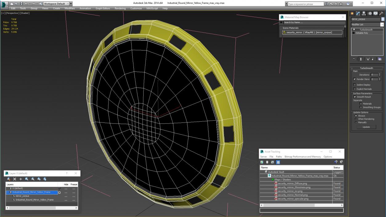 3D Industrial Round Mirror Yellow Frame